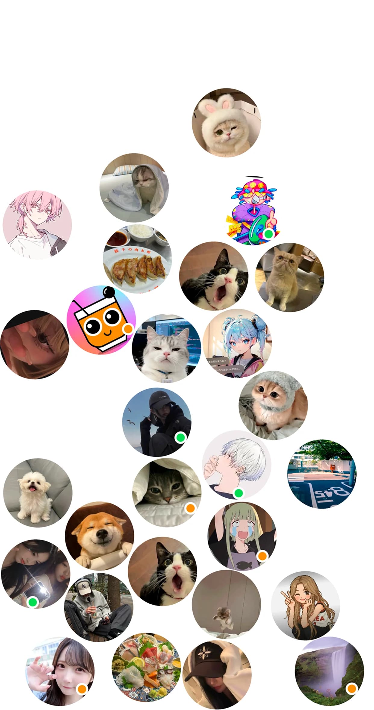 BLANK の「探す」画面。いま使っている人のアイコンが並んでいる